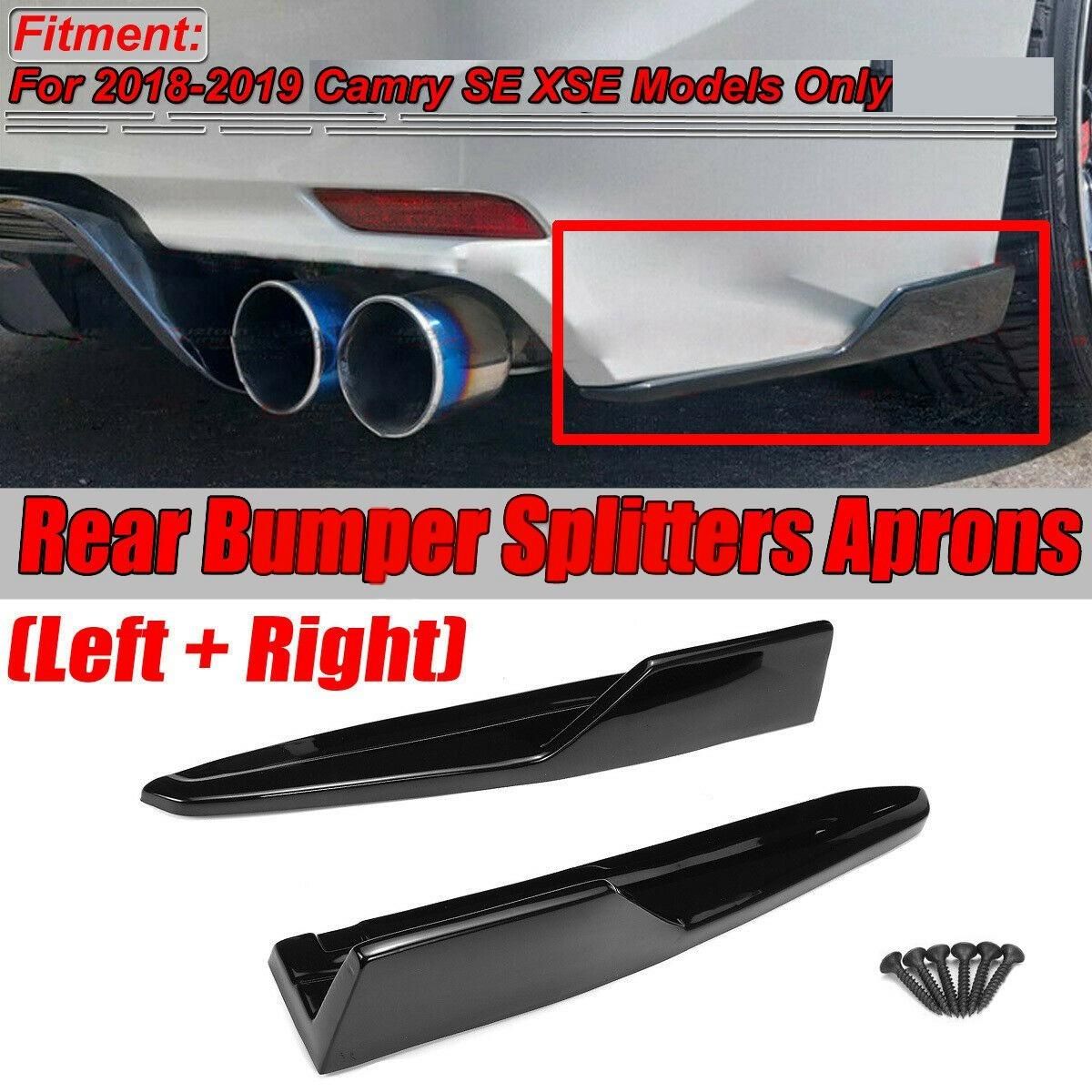 2X Car Rear Bumper Splitters Lip Diffuser Aprons Side Guard Protection for Toyota Camry SE XSE 2018 2019 Glossy Black