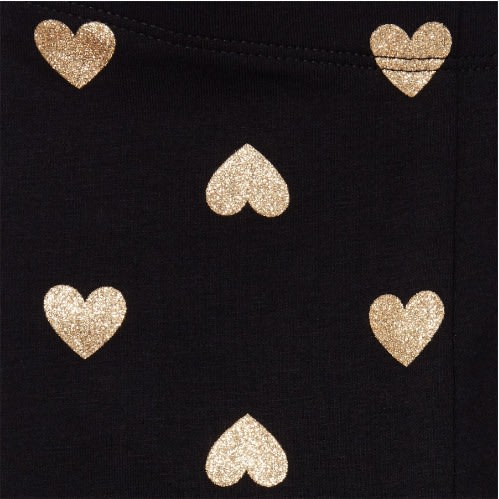 Girls Heart Glittering Print Full-length Leggings- Black And Gold