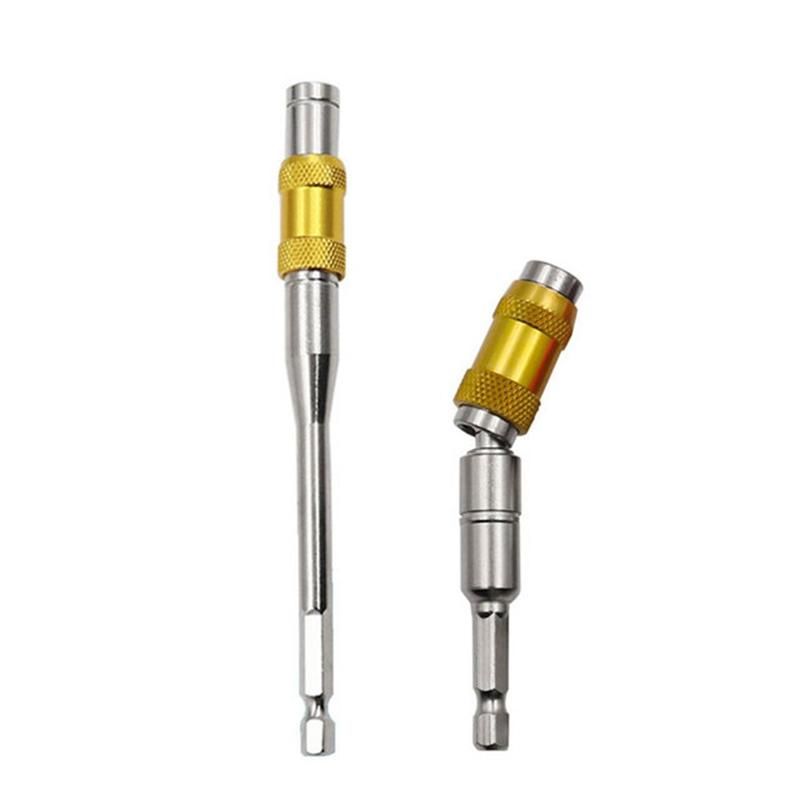 145MM Long Magnetic Ring Screwdriver Bits Drill Hand Tool Drill Bit Extension Rod Quick Change Holder YellowSilver Set