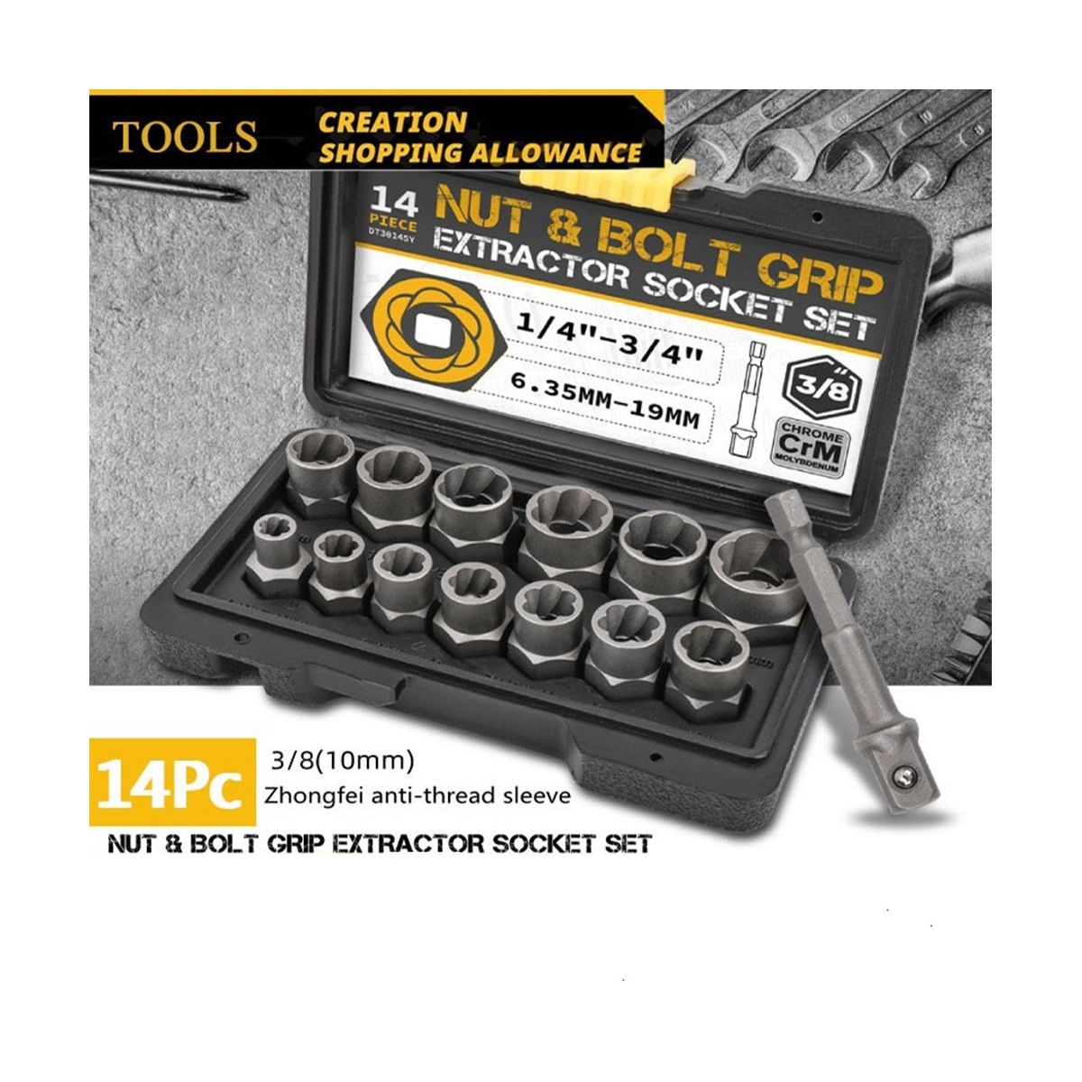 14-Piece Pull-Out Sleeve Set Nut Extractor Damaged Incomplete Screw Nut Extractor