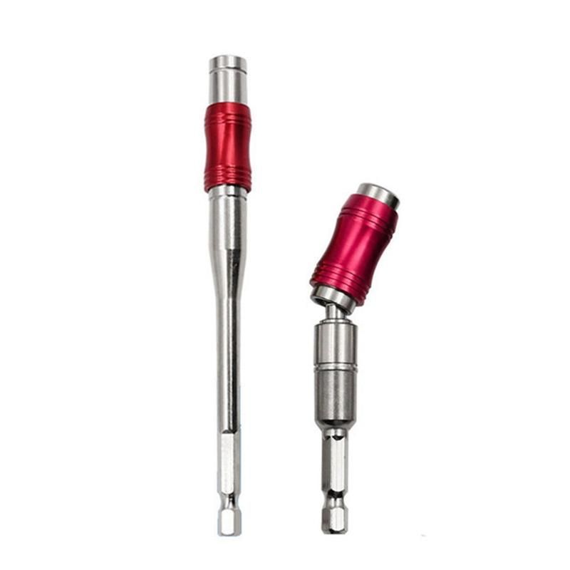 145MM Long Magnetic Ring Screwdriver Bits Drill Hand Tool Drill Bit Extension Rod Quick Change Holder RedSilver Set