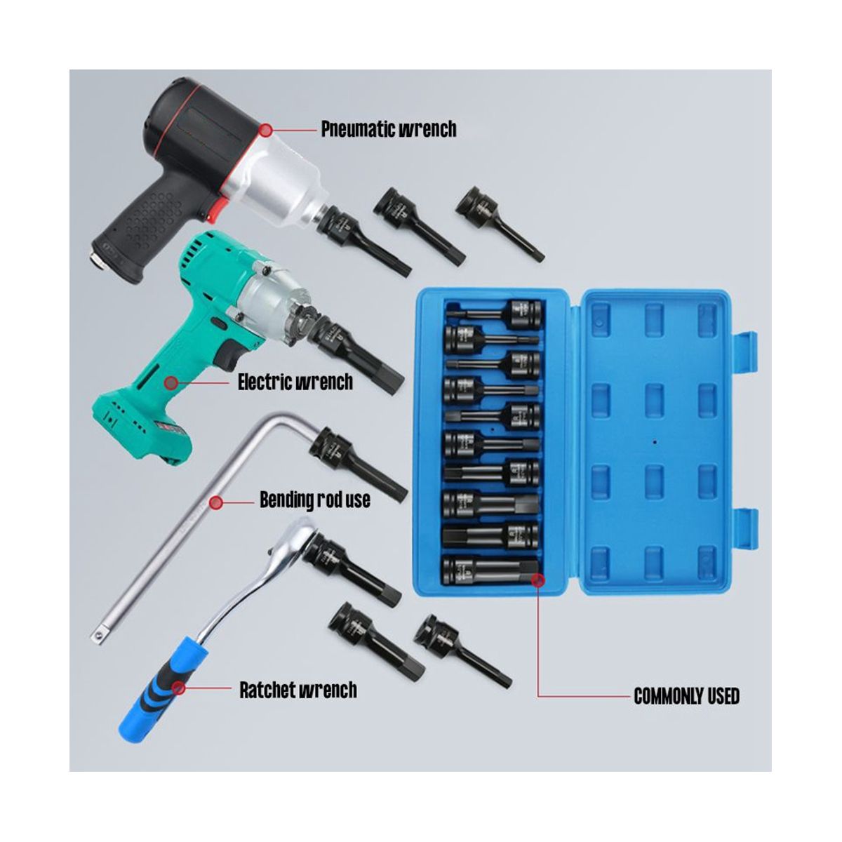 10 Pieces of 12 Inch Pneumatic Hexagon Screwdriver Sleeve with Extended Pneumatic Wrench