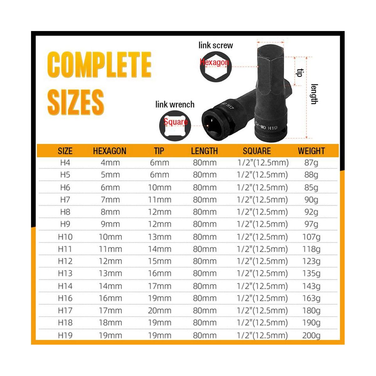 10 Pieces of 12 Inch Pneumatic Hexagon Screwdriver Sleeve with Extended Pneumatic Wrench