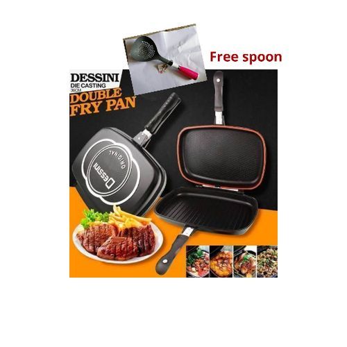 Double Sided  Barbecue Grill Pan With Free Colender Spoon