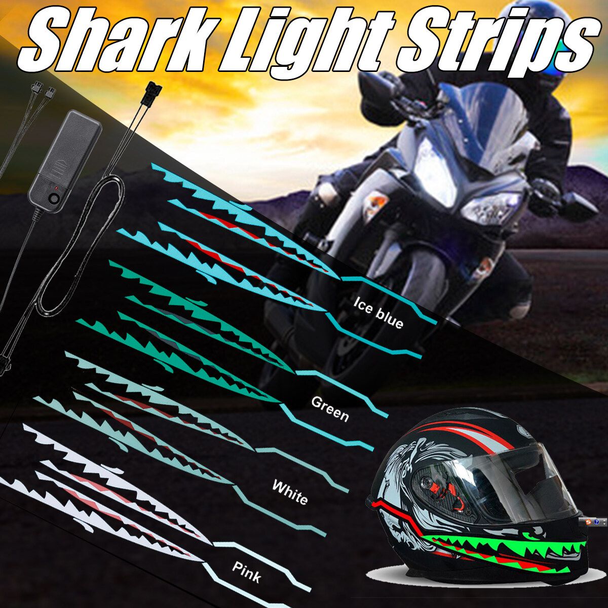 A Pair Of Motorcycle Shark Mouth Light Strip LED Night Signal Lights Luminous Bar Durable Flashing Stripe Blue
