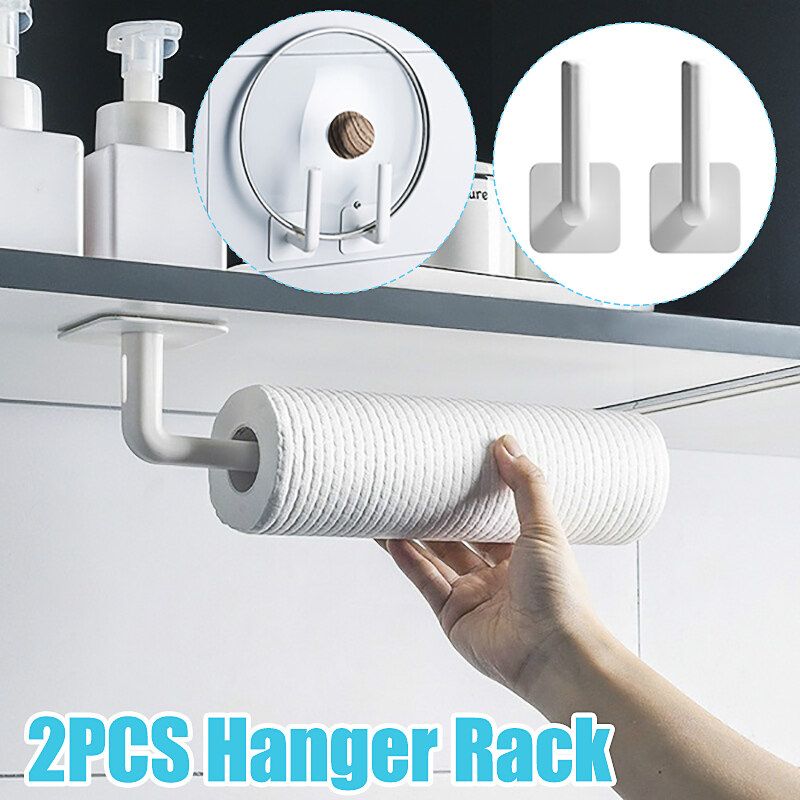 2pcs Paper Holder Under Cabinet Kitchen Paper Towel Holder Plastic Wrap Rag Holder Bathroom Storage Box Holder Toilet Paper Holder