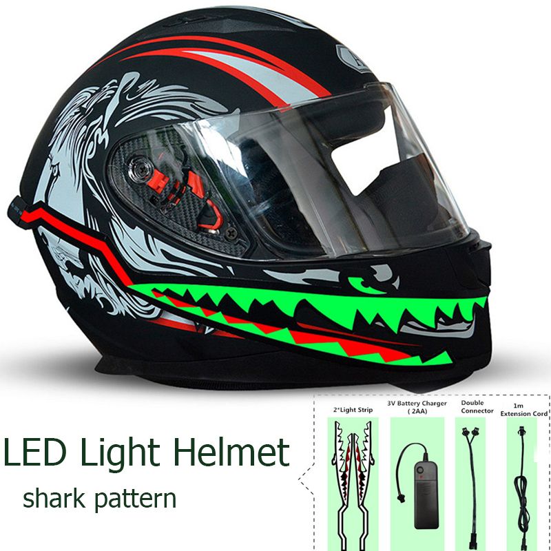 Waterproof Motorcycle Shark Mouth Light Strip LED Night Signal Lights Luminous Bar Durable Flashing Stripe Green