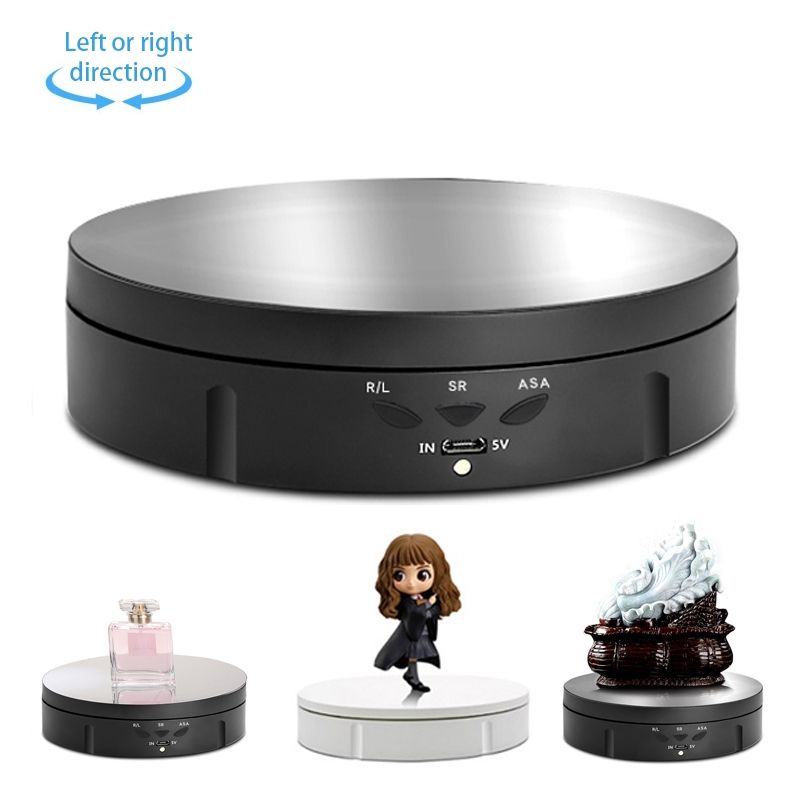 14.6cm USB Electric Rotating Turntable Display Stand Video Shooting Props Turntable For Photography, Load: 10kg(Black Mirror)