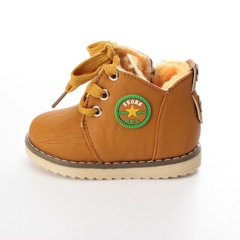 Childrens Snow Shoes Warm Leather Boys And Girls Kids Plush Hand Stitching Cotton Winter Ankle Boots - Intl Yellow Cotton Shoes 25