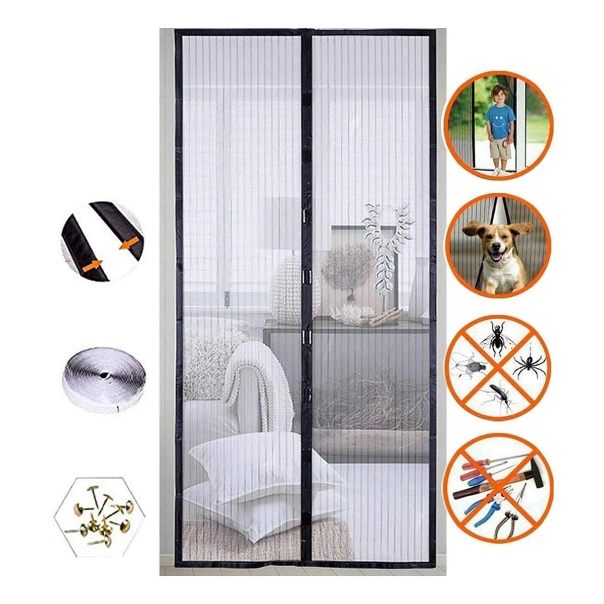 Magnetic Screen Door 39''X 83''Super Strong Fly Mesh Ultra Seal Anti Mosquito Curtain