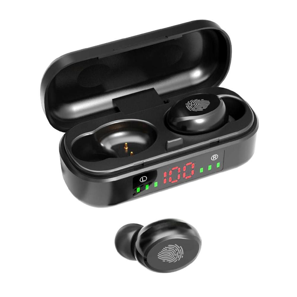 V8 Wireless BT5.0 Headphones Ergonomic In-ear Sports Earbuds with LED Display Screen Smart Touch Control Black