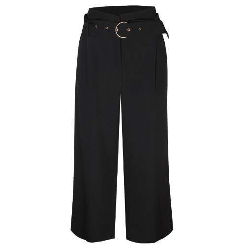 Wide Leg Belted Pants - Black