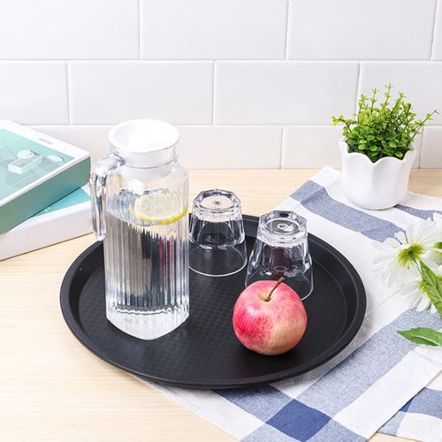 Round Plastic Waitress/Waiter Tray Anti-slip Tea Tray Serving Table For Home Shop Office Bar Use