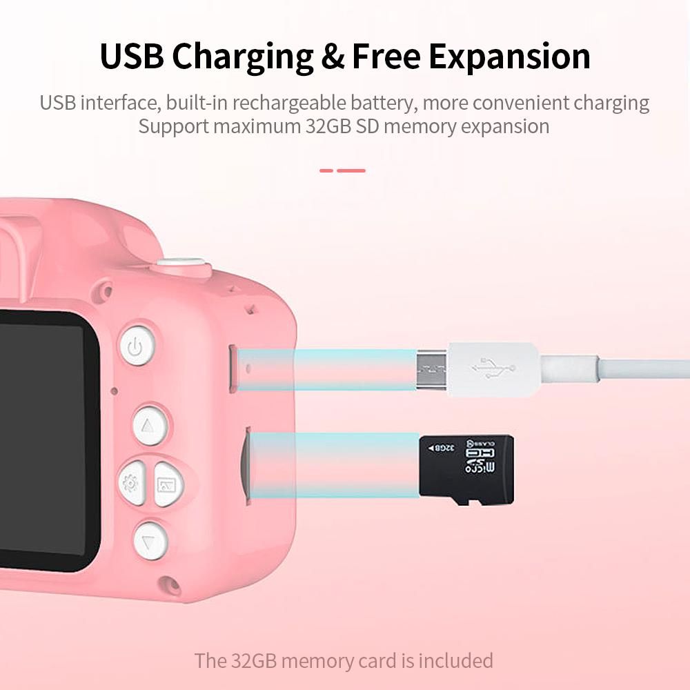 X2 Mini Kids Camera 2 inch HD Color Display Rechargable Mini Camera Video Camera Lovely Camera with 32GB Memory Card Blue