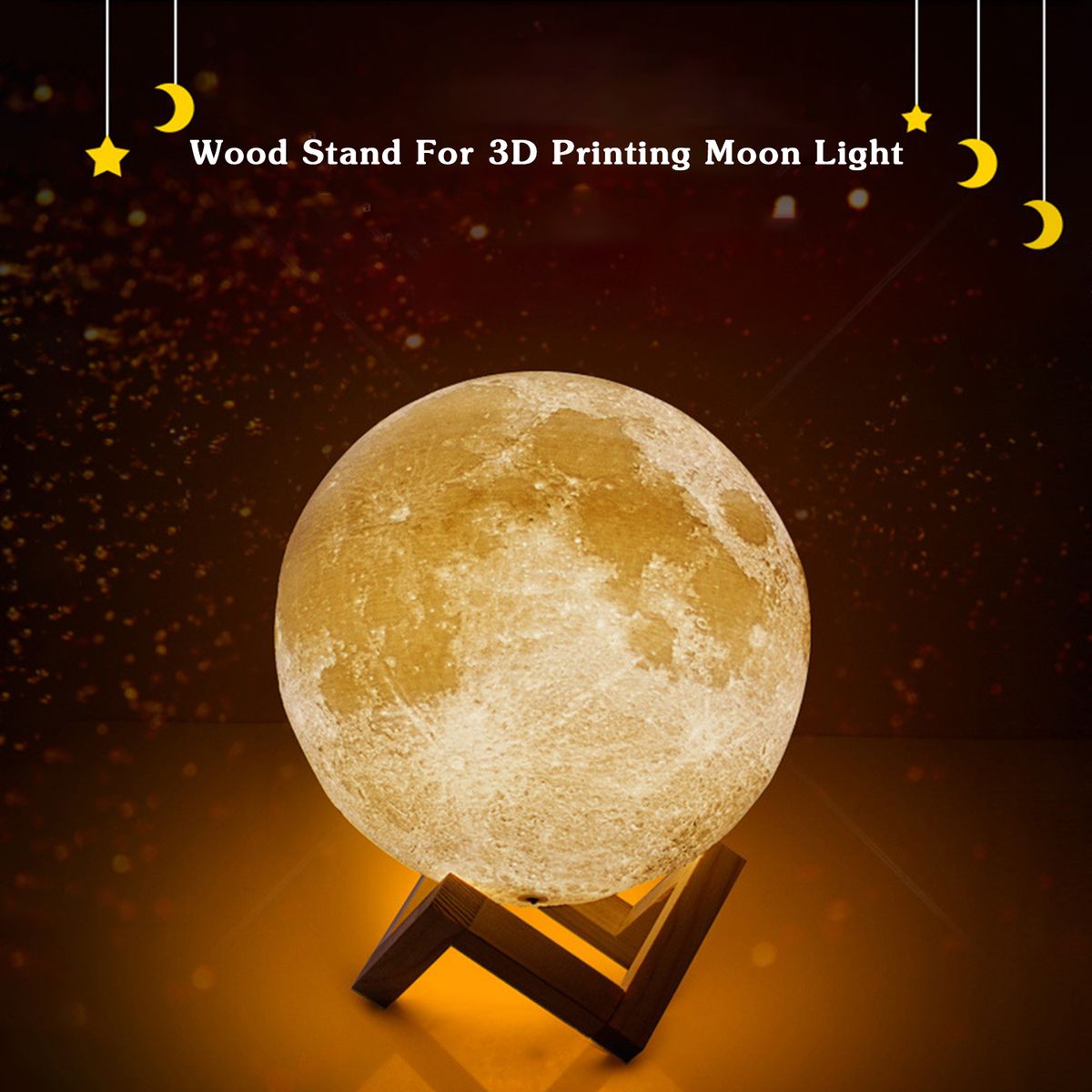 Wood Bracket Moon Lamp Holder Detachable Wooden Stand For 3D