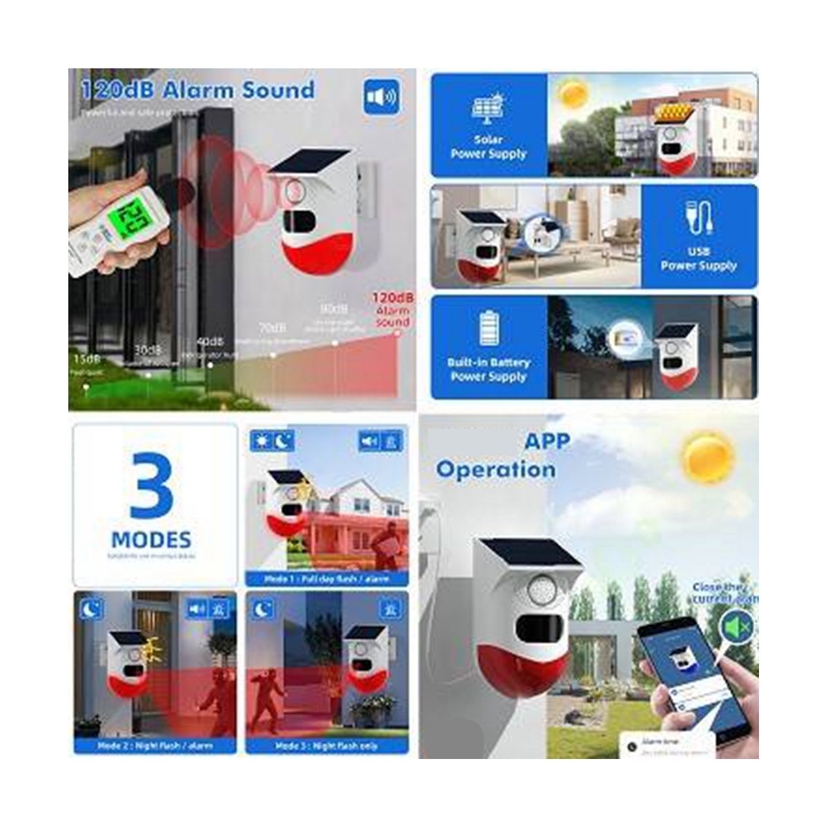 Graffiti Wifi Solar Alarm Outdoor Burglar Alarm Solar Infrared Detector Sound Light Siren Ct80Wr Remote Control DC Wire