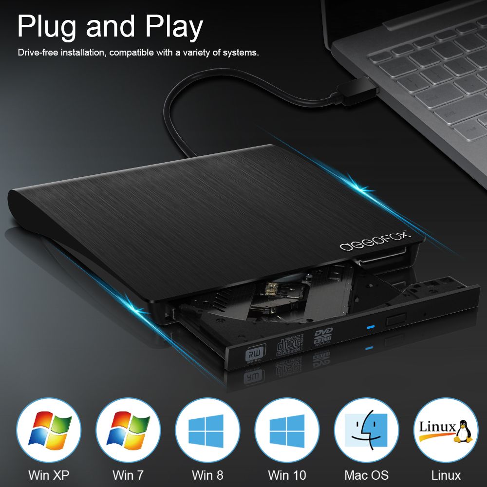 Deepfox USB 3.0 External CD+/-RW DVD +/-RW Optical Drive CD/DVD Player DVD Burner For PC Laptop