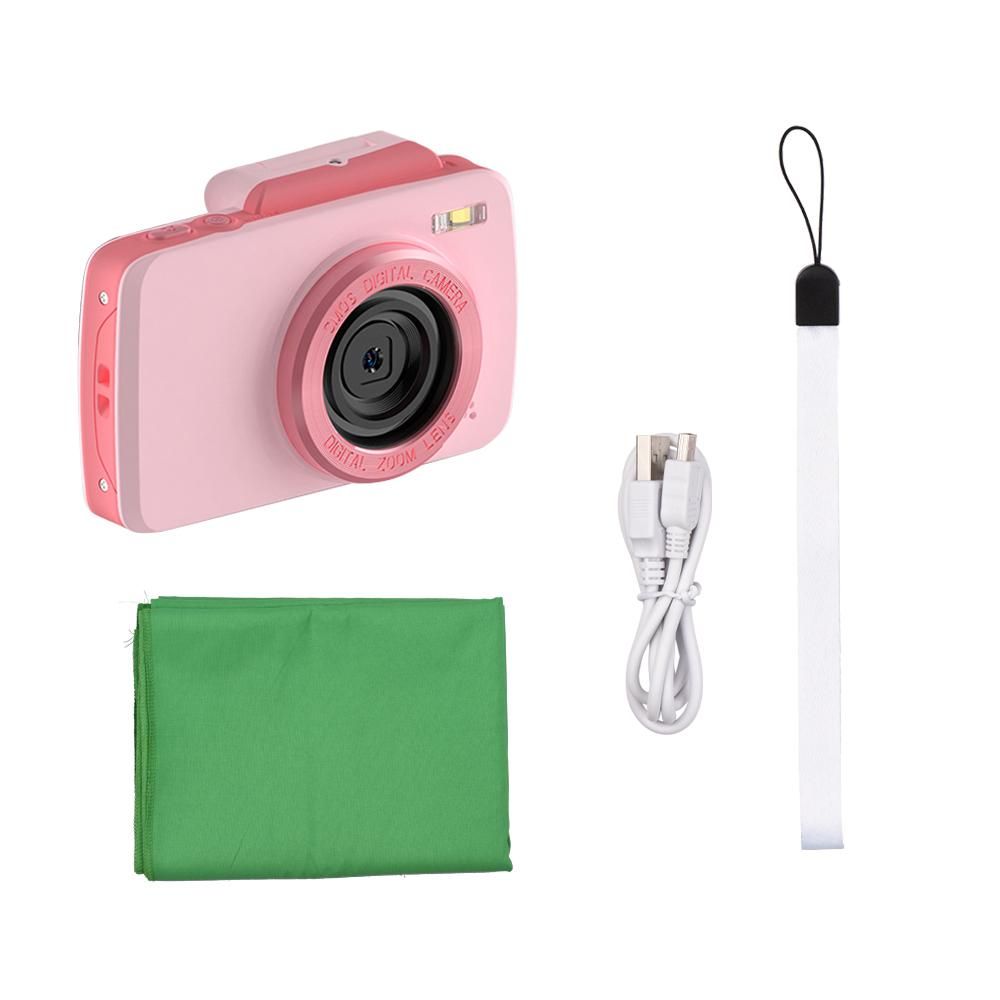 720P Kids Digital Video Camera Camcorder Supports Video Editing Background Changing Built-in Battery with 1 * 1.5M Green Backdrop Birthday Festival Gift for Children Boys Girls