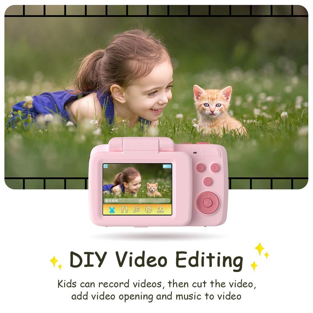 720P Kids Digital Video Camera Camcorder Supports Video Editing Background Changing Built-in Battery with 1 * 1.5M Green Backdrop Birthday Festival Gift for Children Boys Girls