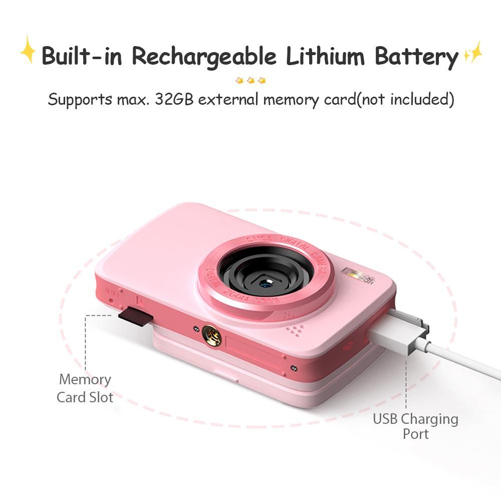 720P Kids Digital Video Camera Camcorder Supports Video Editing Background Changing Built-in Battery with 1 * 1.5M Green Backdrop Birthday Festival Gift for Children Boys Girls
