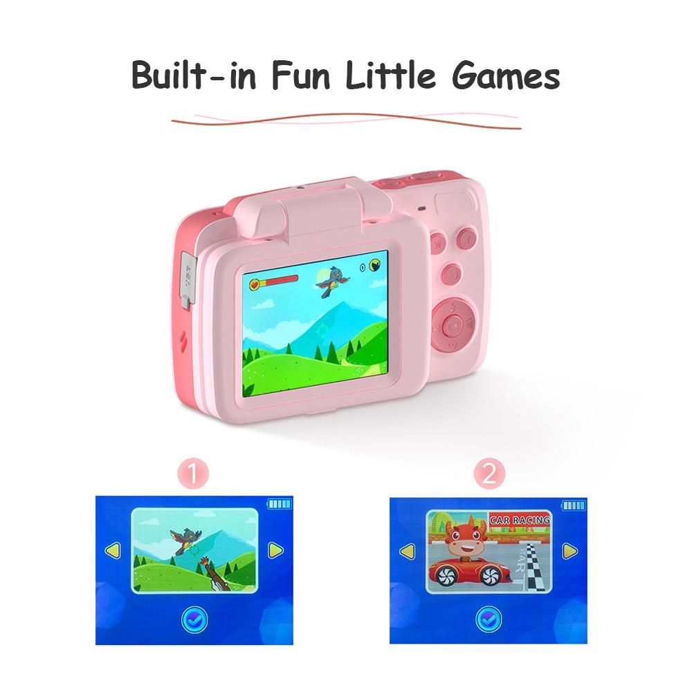 720P Kids Digital Video Camera Camcorder Supports Video Editing Background Changing Built-in Battery with 1 * 1.5M Green Backdrop Birthday Festival Gift for Children Boys Girls