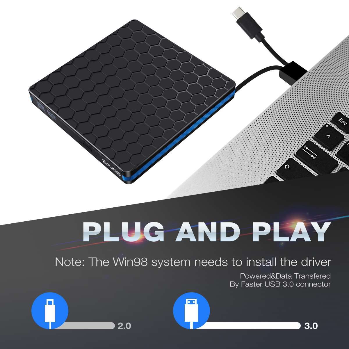 S SKYEE USB3.0 External Optical Drive CD DVD Burner 2K 3K DVD-RW Player Rewriter Data Transfer For PC Laptop Computer