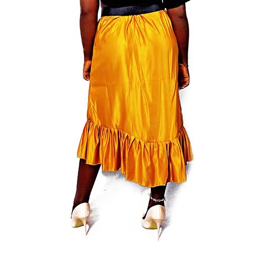 Yellow Satin Midi Skirt