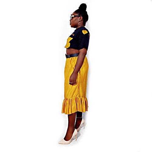 Yellow Satin Midi Skirt