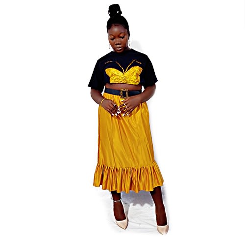 Yellow Satin Midi Skirt
