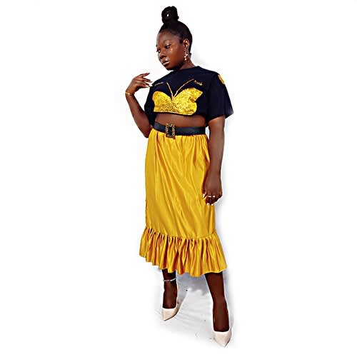 Yellow Satin Midi Skirt