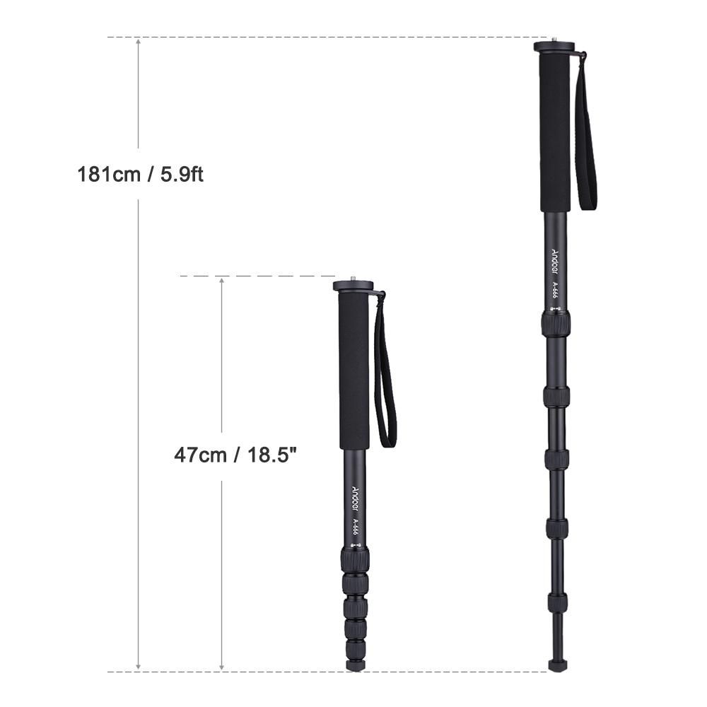 Andoer A-666 181cm/5.9ft Telescoping Aluminum Camera Monopod Unipod Stick 6-Section Max. Load 10kg/22Lbs with Carry Bag for Camcorder Video Studio Photography