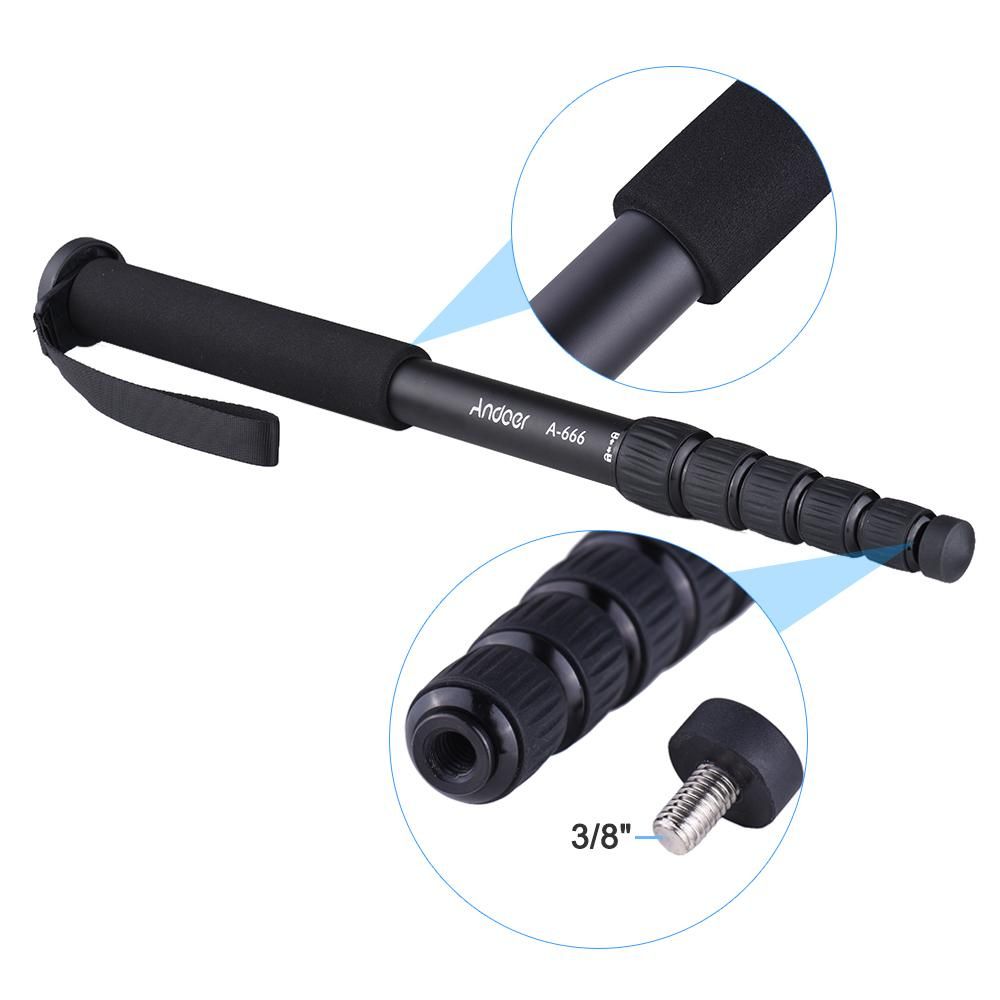 Andoer A-666 181cm/5.9ft Telescoping Aluminum Camera Monopod Unipod Stick 6-Section Max. Load 10kg/22Lbs with Carry Bag for Camcorder Video Studio Photography