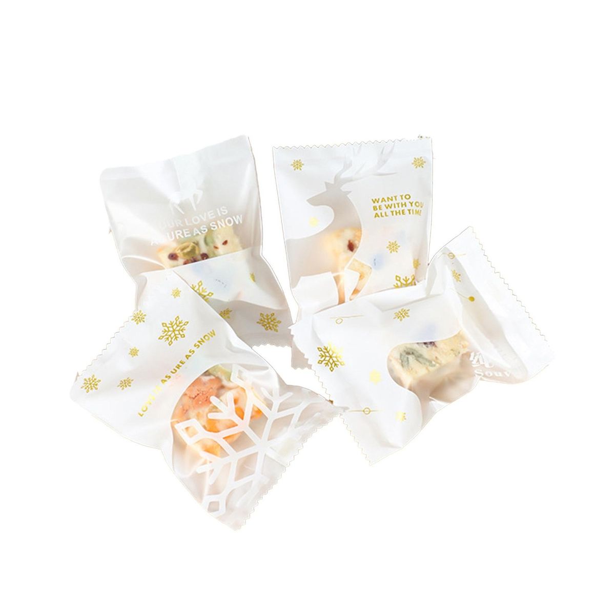 Christmas Candy Bags 100pcs Festive Candy Bag Set Santa Snowman Elk