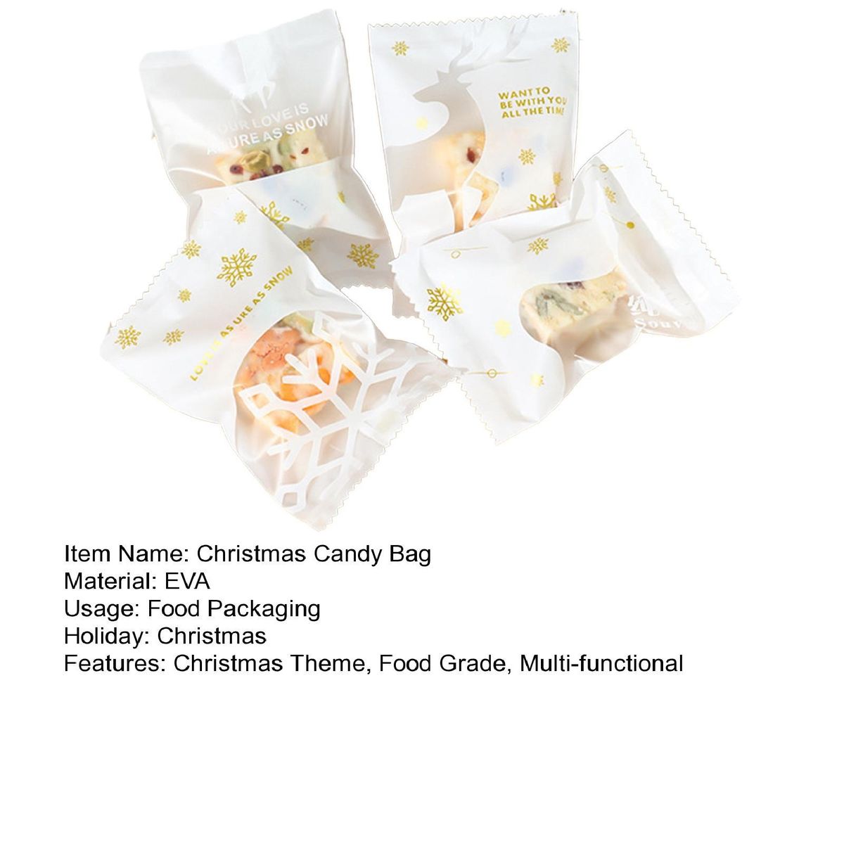 Christmas Candy Bags 100pcs Festive Candy Bag Set Santa Snowman Elk