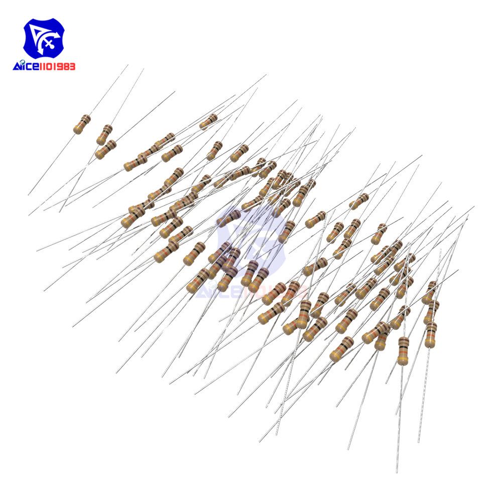 100PCS Carbon Film Resistor 5% 1/4W 0.25W 1R-1M&Omega; 1R 10R 100R 220R 1K 2.2K 4.7K 10K 22K 47K 100K 470K 1M&Omega; Ohm Resistance