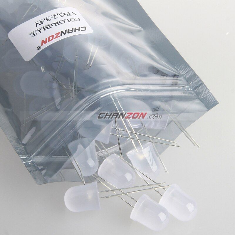 50pcs 10mm LED Diode Diffused Blue Round Top 20mA DC 3V Through Hole LED 10 Mm Light Emitting Diode Lamp Electronics Components