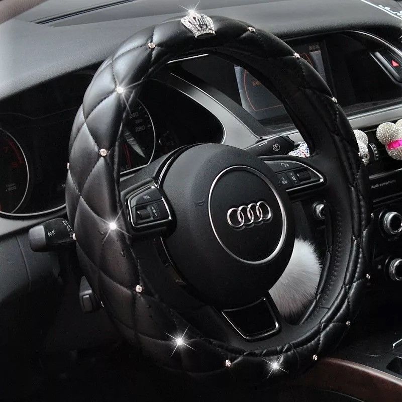 Car Steering Wheel Cover For All, Cute And Red, Natural Latex Non-Toxic And Odorless Safe Driving (black - Diamonds)