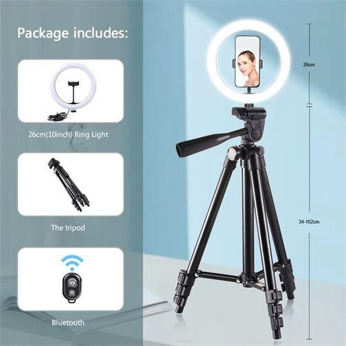 Adjustable Bluetooth Remote Control Tripod Selfie Stand with LED (3 Colors) Ring Light