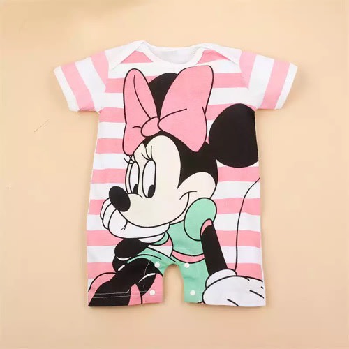 Short Sleeve Minnie Mouse Romper - Pink