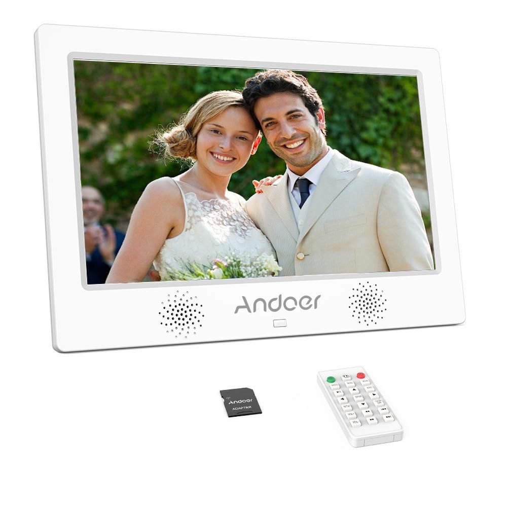 Andoer 10.1 Inch Digital Photo Picture Frame 1024*600 Resolution TFT-LED Screen Support Calendar/Clock/Alarm Clock/Photo/Music/Video with Remote Control 8GB Memory Card