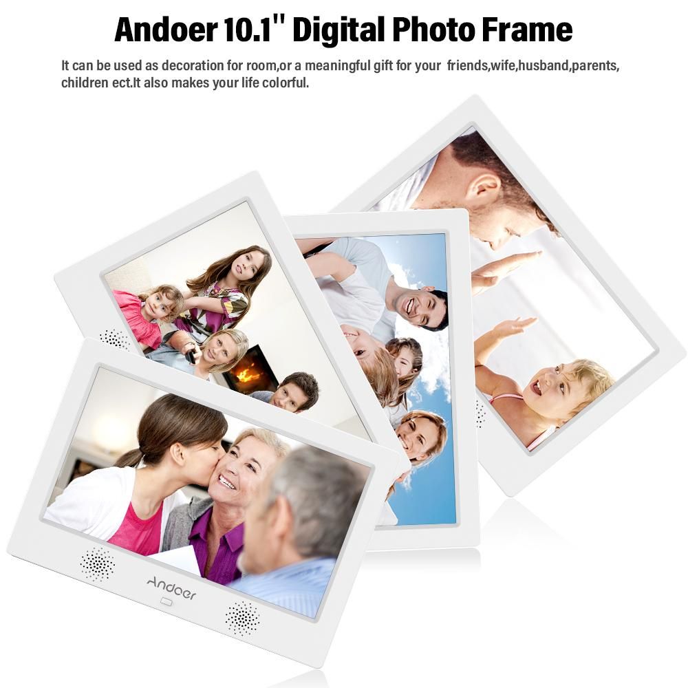 Andoer 10.1 Inch Digital Photo Picture Frame 1024*600 Resolution TFT-LED Screen Support Calendar/Clock/Alarm Clock/Photo/Music/Video with Remote Control 8GB Memory Card
