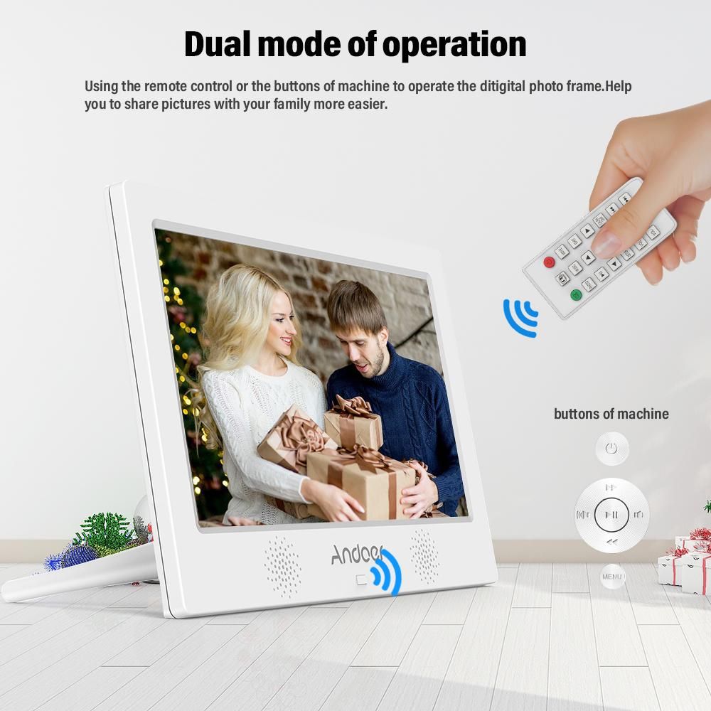 Andoer 10.1 Inch Digital Photo Picture Frame 1024*600 Resolution TFT-LED Screen Support Calendar/Clock/Alarm Clock/Photo/Music/Video with Remote Control 8GB Memory Card
