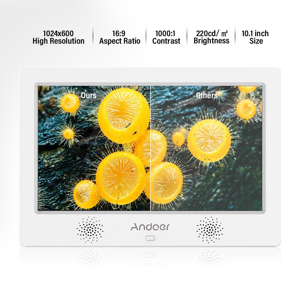Andoer 10.1 Inch Digital Photo Picture Frame 1024*600 Resolution TFT-LED Screen Support Calendar/Clock/Alarm Clock/Photo/Music/Video with Remote Control 8GB Memory Card