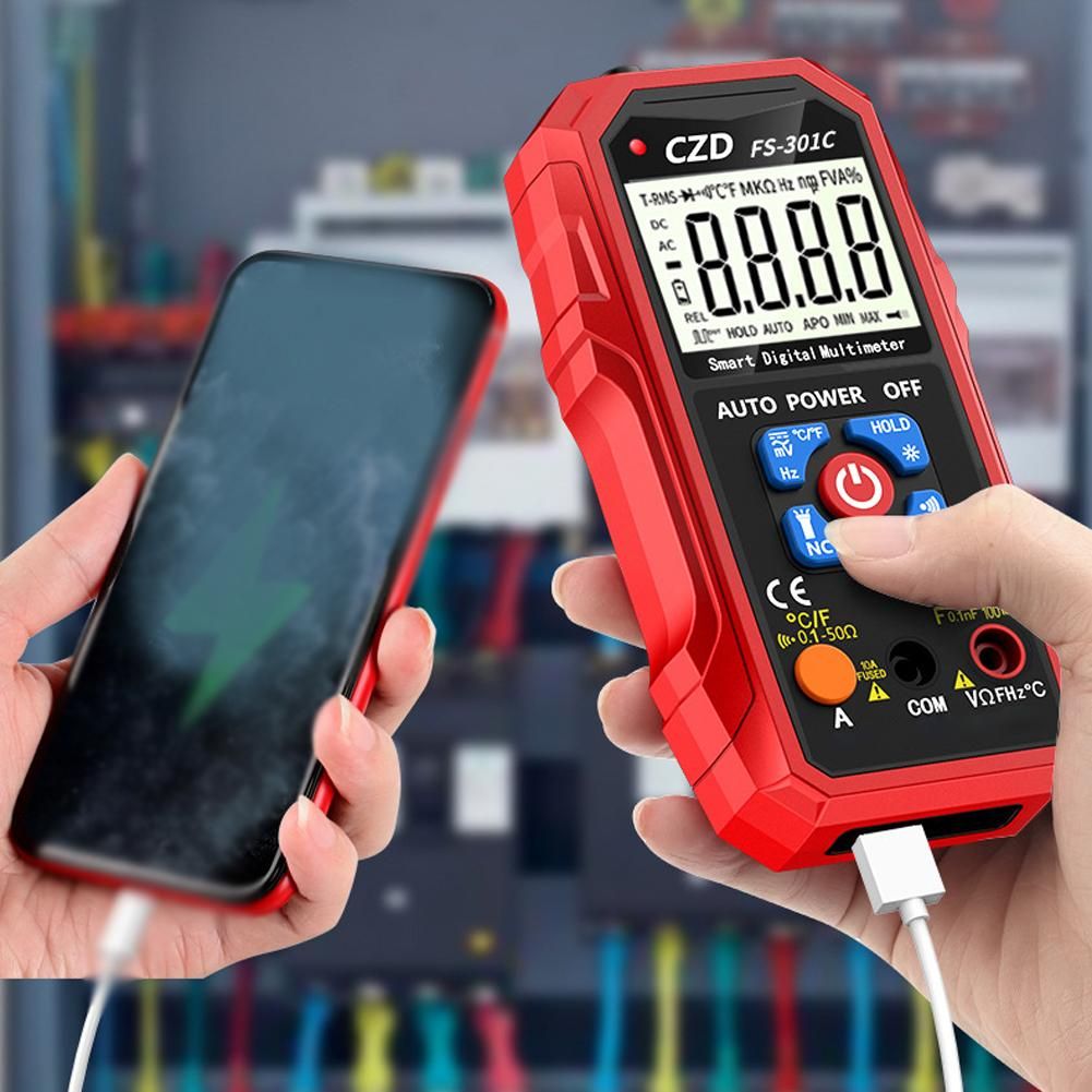 301C  Large Display Screen T-RMS Digital Intelligent Portable Multimeter with Backlight LED Flashlight Function NCV Direct Current AC Voltage Current Resistance Diode Capacitance Continuity Frequency Temperature Measurement M