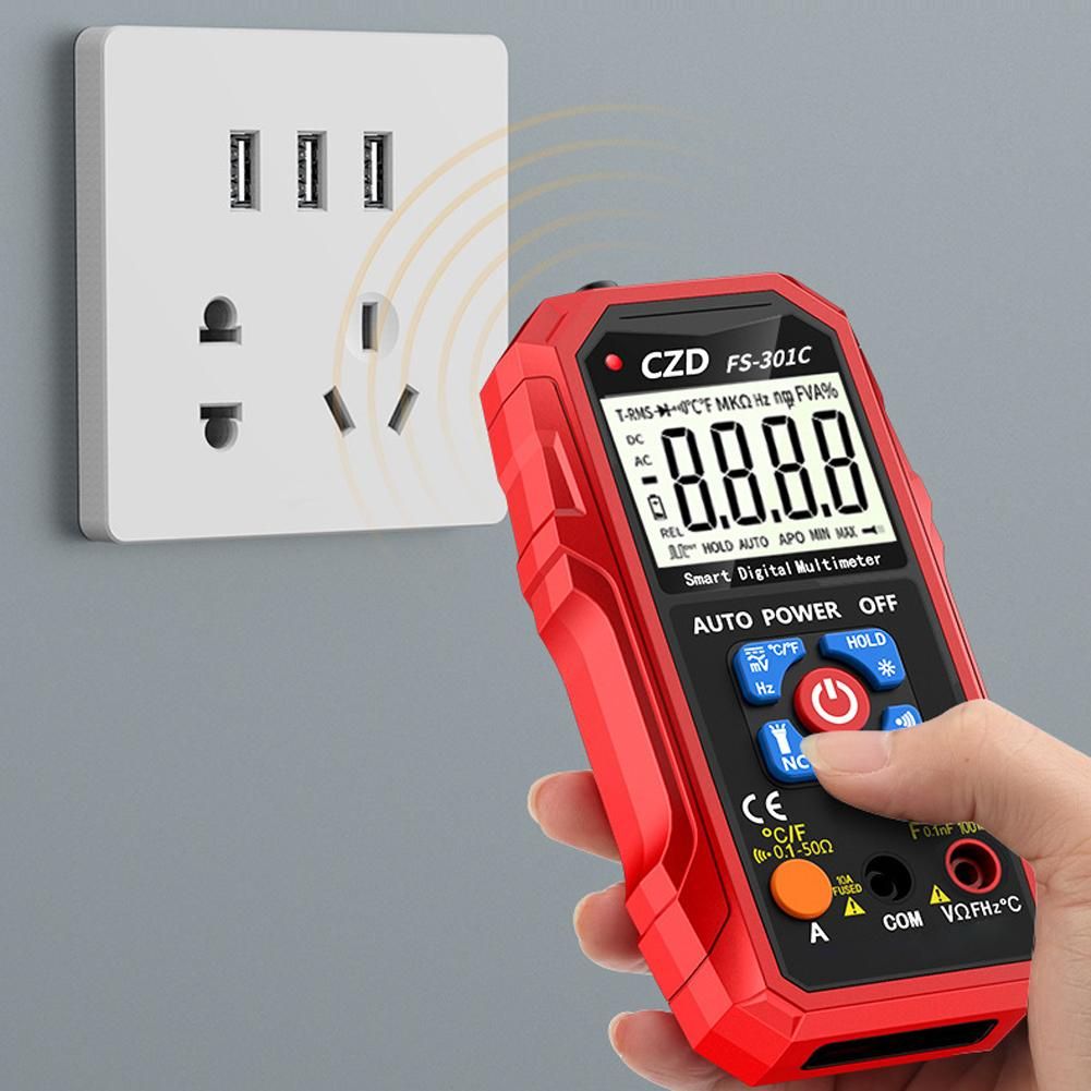301C  Large Display Screen T-RMS Digital Intelligent Portable Multimeter with Backlight LED Flashlight Function NCV Direct Current AC Voltage Current Resistance Diode Capacitance Continuity Frequency Temperature Measurement M