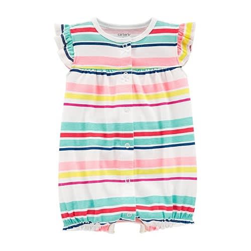 Baby Girl Striped Heart Snap-up Romper