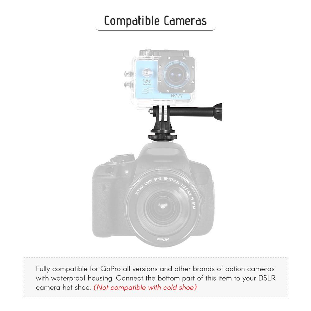 Tripod Screw to Action Camera Flash Hot Shoe Mount Adapter for GoPro Session, Hero 6 5 4 3+ 3 Action Cameras for Camera LED Ring Light for DSLR Camera
