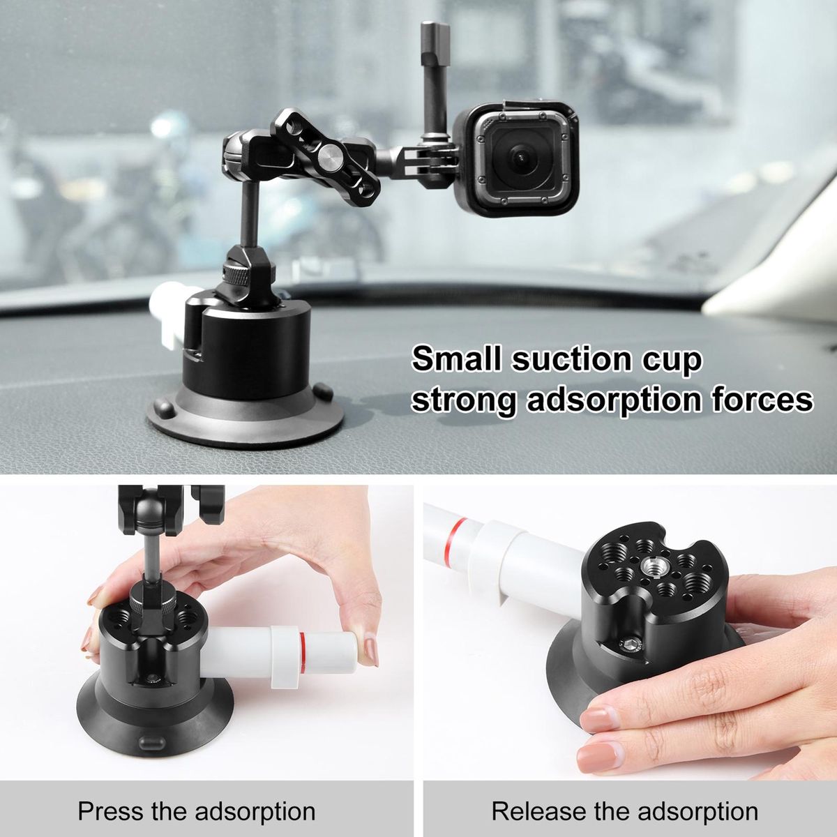 PULUZ PU845B Suction Cup Mount for Action Camera Suction Camera Mount Bracket Dual 360° Rotatable Ballheads Replacement for GoPro Hero 11/10/9/8, Osmo Action 3/2