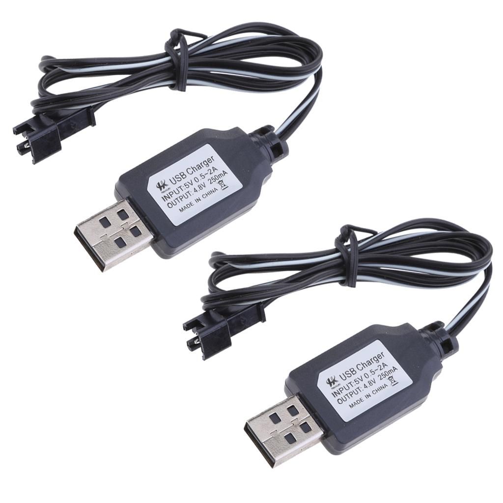 2x 4.8V 250mA USB Charger Charging Cable Ni-Cd Ni-MH SM 2P Plug
