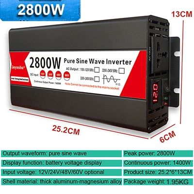 Inverter 12V 220V Pure Sine Wave 1000W 1600W 3000W DC 12V 24V 48V 60V To AC 220V Converter Car Solar Power Inverter Transformer